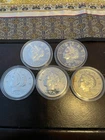 5, One Ounce Norfed 999 Fine Silver Rounds.