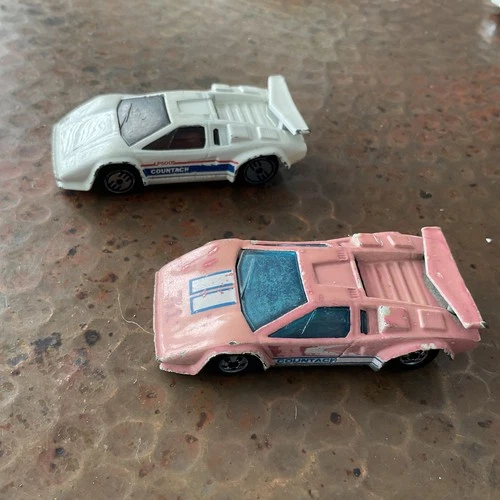Vintage 1987 Hot Wheels Pink White Lamborghini Countach  Vehicle lot of 2