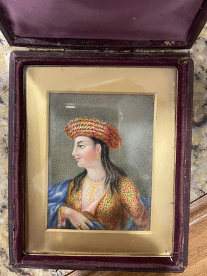 ANTIQUE MINIATURE PAINTING, VELLUM(?), ''INDIAN PRINCESS'' Capt. Robert Smith 1875