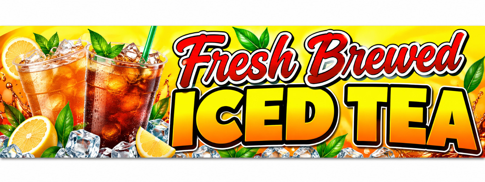 3ft x 8ft FRESH BREWED ICED TEA Banner FREE SHIPPING (CAN BE PERSONALIZED)