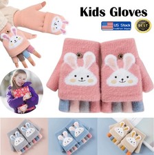 Cartoon Convertible Flip Top Gloves Kids Winter Wool Knit Fingerless Gloves US