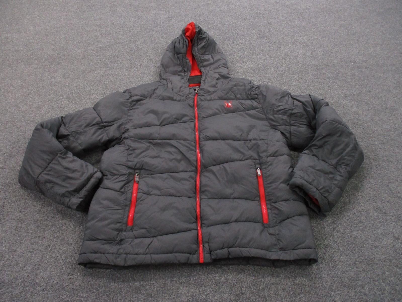 Spyder Jacket Mens M Gray Puffer Outdoors Hiking Quilted Logo Bomber