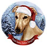 Holiday Pet Gifts Greyhound Fawn Dog Santa Hat Porcelain Ornament