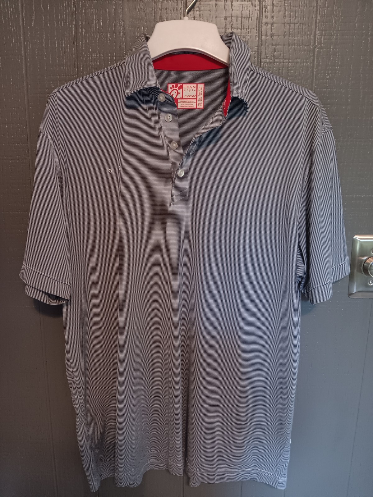 Chik-Fil-A  Shirt Polo Top Work Employee XL Team Striped Button Blue