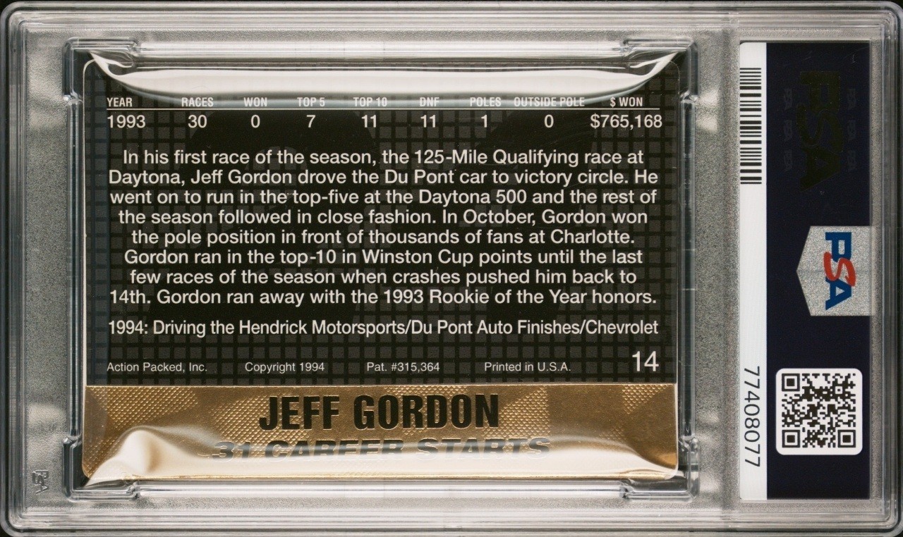 🏁 Jeff GORDON 1994 Action Packed #14 POP 4 🔥 PSA 8 Near Mint - Mint view 2