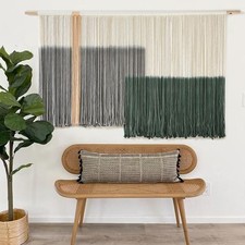 Macrame Wall Hanging Green Large Dip Dye Fiber Wall Art Bohemian Yarn Tapestry