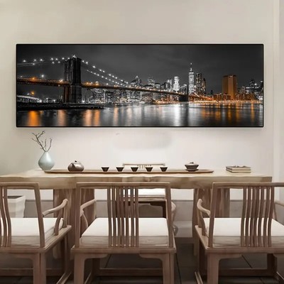 Panoramic Vibrant Cityscape with Brooklyn Bridge Canvas Wall Art Home Decor