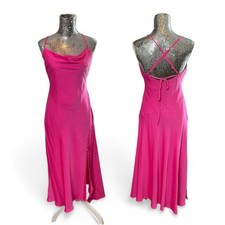 Y2K Satin Cowl Neck Backless Tie Back Slip Maxi Dress Formal Prom Party Medium
