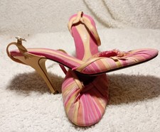 Nine West Women's Heels Size UK 5. Sling Back Siletto Shoes. Pink Stripes.