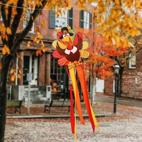  Thanksgiving Windsock - 40 Inch Turkey Windsock for Fall Outdoor Decorations 