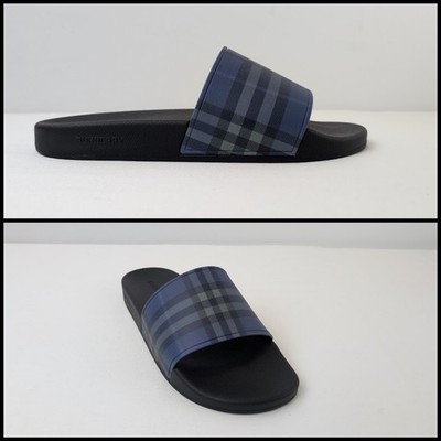 Burberry Furley Check Slide Sandals in Blue / River IP BNWB 44