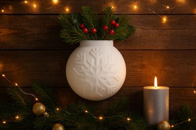 Snowflake Sphere Wall Vase   Modern Winter Home Decor