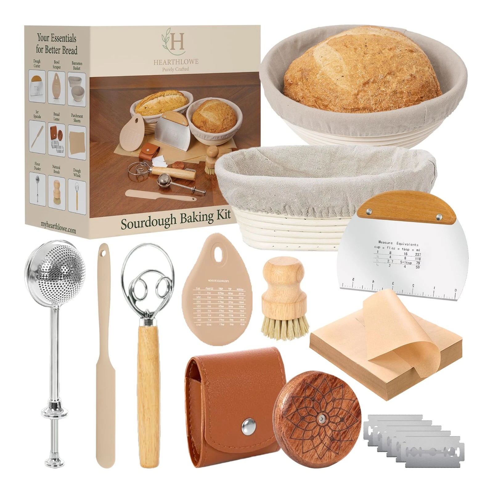 Sourdough Baking Kit Complete Starter Set with Banneton Proofing Basket Bread...