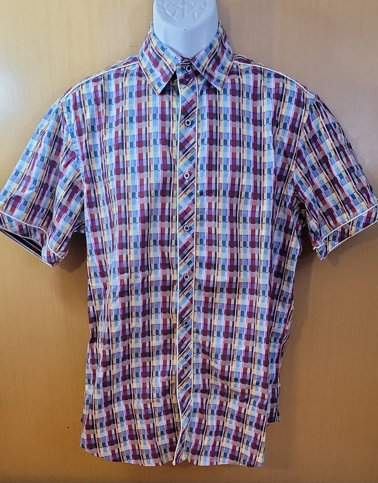 VTG Robert Graham Men M Multicolor Short Sleeve Collared Button Down Blend Shirt - Image 4 of 4