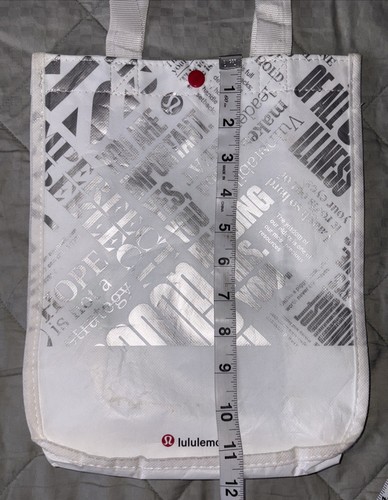 Lululemon Reusable Shopping Tote Bag 12" x 9" White Carryall Lunch Gym Handbag - Afbeelding 11 van 12