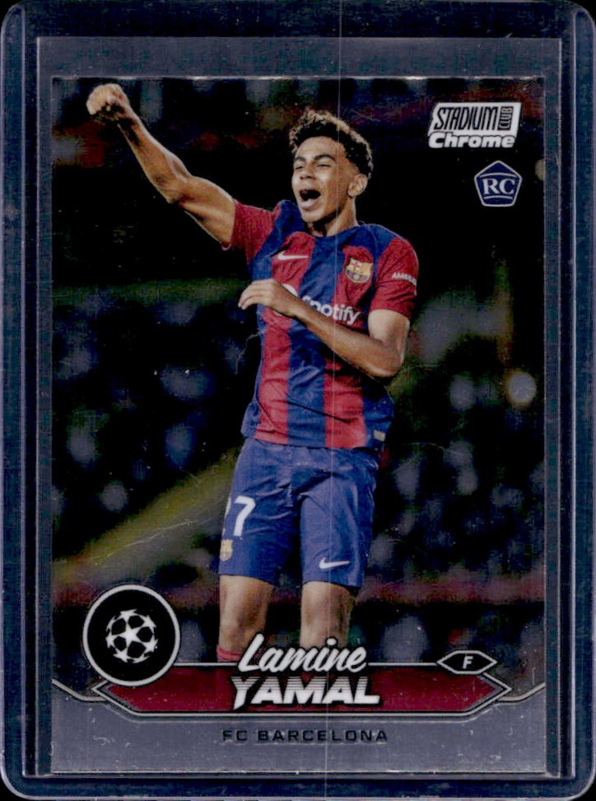 2023-24 Topps Stadium Club Chrome UEFA Lamine Yamal RC Rookie #27 Barcelona view 1