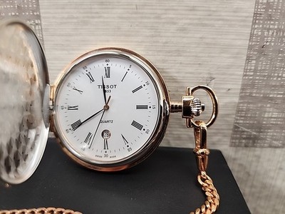 Tissot  Savonnette Brass Pocket Watch Rose Gold & Silver White Dial 48.5mm NWOB 