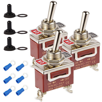 3-Pack Toggle Switch, Covxyorg 12V 30A Heavyduty On/Off 2Pin SPST Waterproof Tog