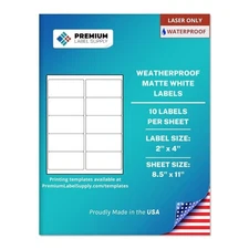Waterproof White Address Sticker Labels – 2" x 4" – Laser Printers Only – (10...