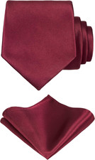 Solid Color Tie and Pocket Square Set for Men Burgundy