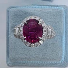 3Ct Oval Lab-Created Pink Tourmaline Halo Engagement Ring 14K White Gold plated