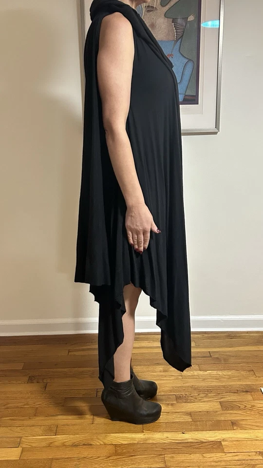 NUEVO Vestido Rick Owens Negro Asimétrico Talla 6 Tul Cuello Embudo Avant Garde Foto 2 de 4