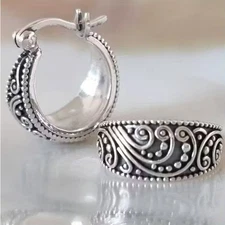 BRIGHTON BEACH  Filigree Hand-Carved Textured Copper Hoop Earrings