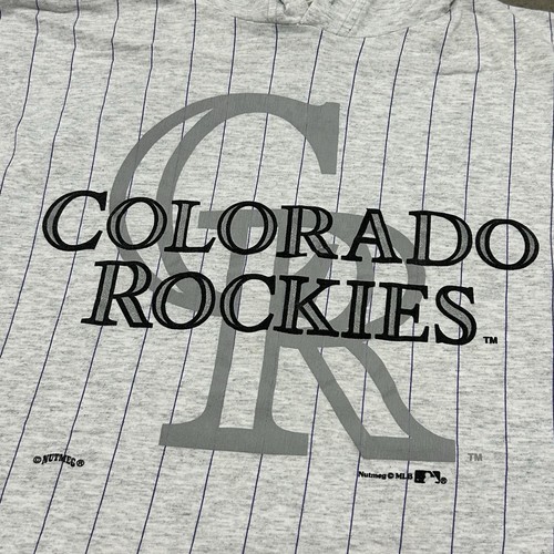 Vintage 90s Colorado Rockies Baseball MLB Hooded Gray T-Shirt Size Large USA - Picture 3 of 8