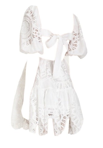 Zimmermann Vacay Lace Mini Dress | White, Linen/Cotton, Cut Out, Open Back, Puff - Picture 3 of 13