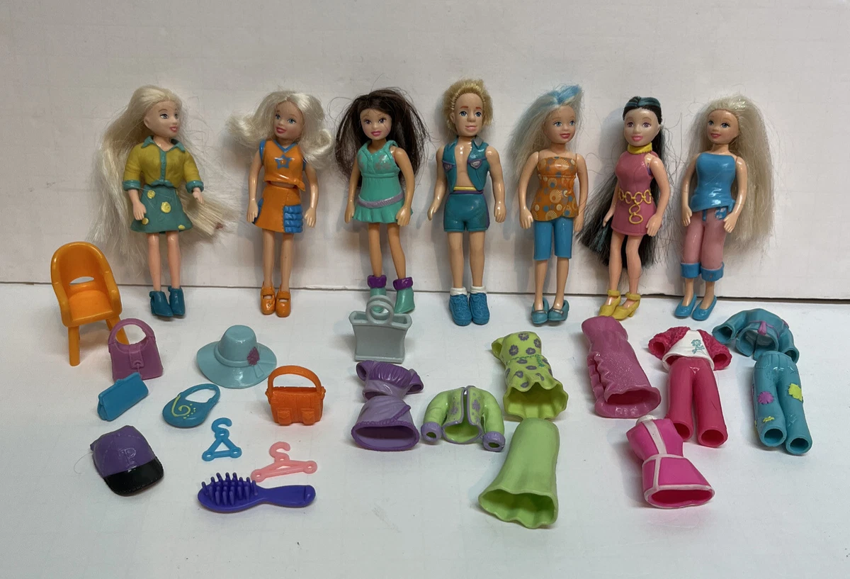 7 Polly Pocket Dolls with Rooted Hair - 6 girls 1 boy with Extra