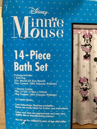 Minnie Mouse Bath Set, Rug, Shower Curtain, Hooks, Kids Bath Set, 14 Piece - Picture 8 of 9