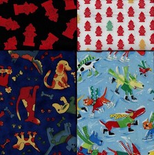 Fabric, Fat Quarter Set of 4, Dogs, Hydrants, Bones, Blue, Black, Red