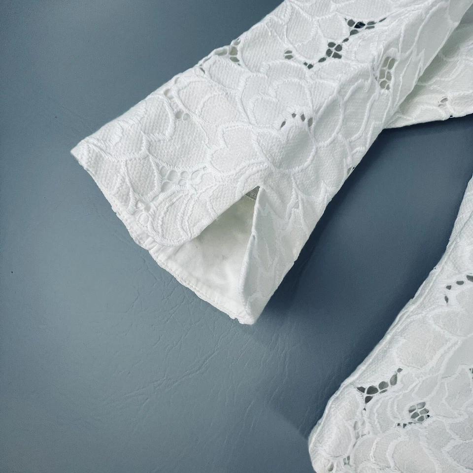 Chaqueta Retrato Mujer Cabi #5162 Crema Encaje Talla M Manga 3/4 Mezcla Algodón Marfil Foto 4 de 4