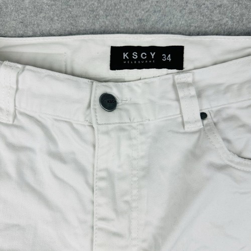 Pantalones de mezclilla KSCY Kiss Chasey K1 súper ajustados blancos destruidos al tobillo talla 34 desgastados - Imagen 11 de 16
