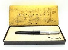 VINTAGE WATERMAN'S BLACK AND SILVER FOUNTAIN PEN IN ORIGINAL BOX