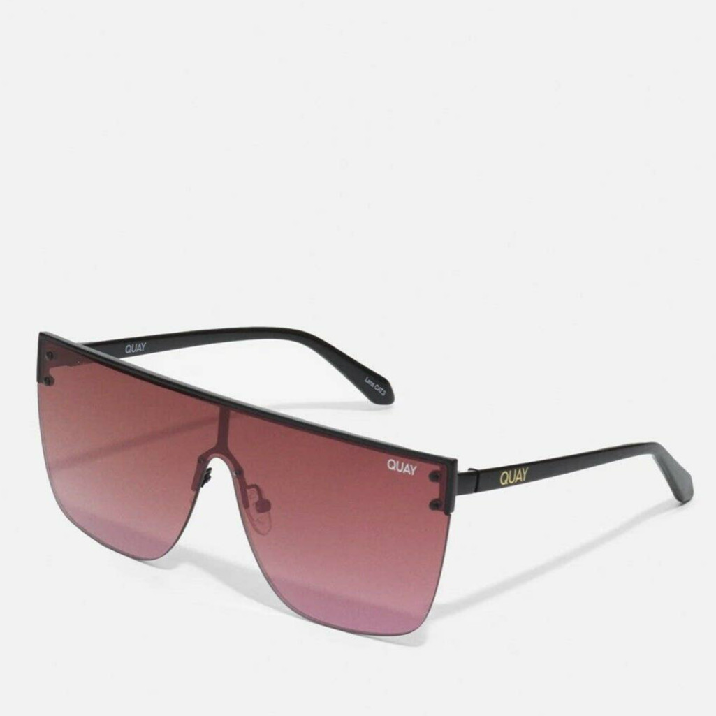 Quay Australia Blocked Oversized Shield Sunglasses Rimless Black Berry Pink