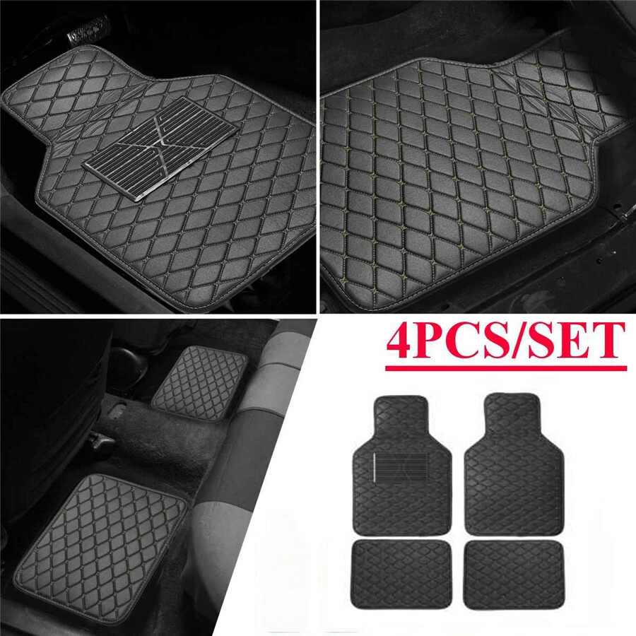 Tapetes de assoalho de couro ecológico preto/bege para carro caminhão SUV acessório de proteção contra todas as intempéries - Imagem 2 de 4