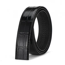 Crocodile Pattern Leather Men'S Belt, 11/8" Black Double-Layer Cowhide Ratchet