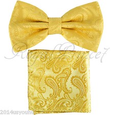 New Men 20-H GOLD BUTTERFLY Bow tie And Pocket Square Handkerchief Set Wedding