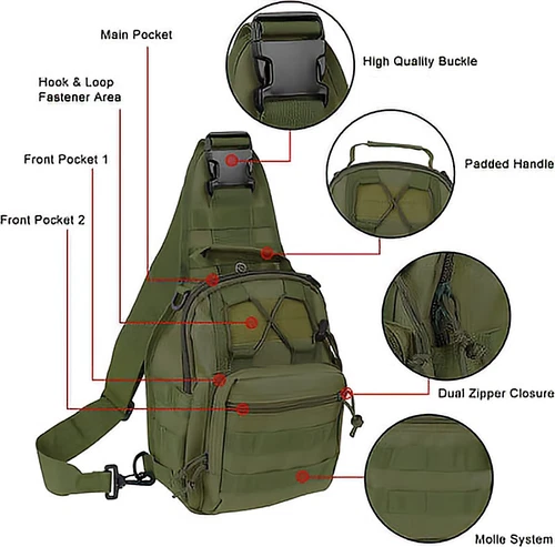 Herren Rucksack Tactical Molle Sling Schultertasche Reise Brustrucksack Outdoor Wandern - Bild 12 von 20