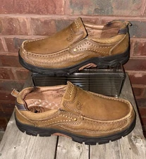 CAMEL CROWN Loafers Men's 9.5 Brown Casual Leather Slip On Walking Shoes Khaki