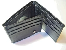 100% Men's Slim Wallet Genuine Leather- Bi-fold Black