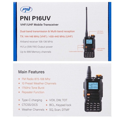 PNI-P16UV HAM Radio VHF/UHF Dual Band 2m 70cm 5W - Zdjęcie 9 z 10