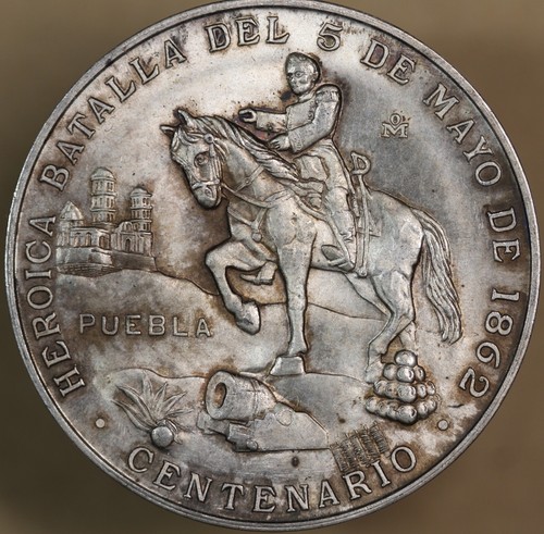 1962 ND Mexico Centennial of Battle of Puebla, 5 De Mayo - 90% Silver Medal, HLK