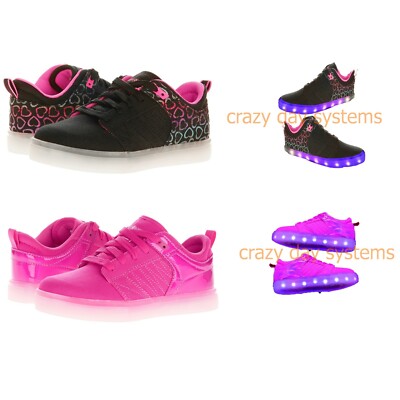 NEW FlashLights RC Light-Up Black or Pink Skate Sneakers Youths Sizes 6Y, 7Y NWT