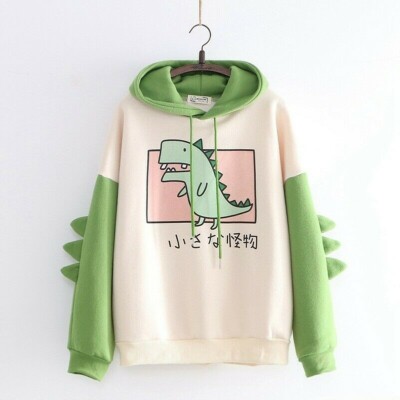 Damen Mädchen Dinosaurier Kapuzenpullover Pullover Top Japanisch Mori Harajuku