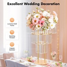 Wedding Gold Crystal Flower Stand Crystal Flower Stand Round Pedestal Stand