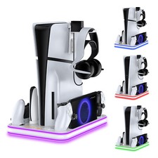 For PS5 Slim Controller Charger Station Vertical Cooling Fan Stand Headset Mount