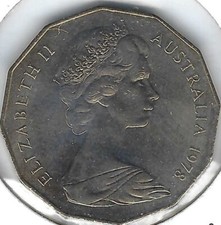 1978 AUSTRALIA Uncirculated 50 Cent QEII & Coat of Arms Coin!