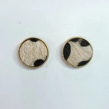 E0766 Animal Leopard Pattern Faux Fur Circle Shape Mini Stud Post Earrings